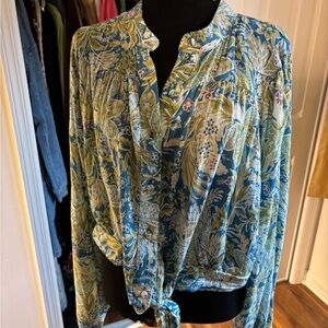 RACHEL Rachel Roy Teal Paisley Button-Down Blouse with Yellow & Cream Accents